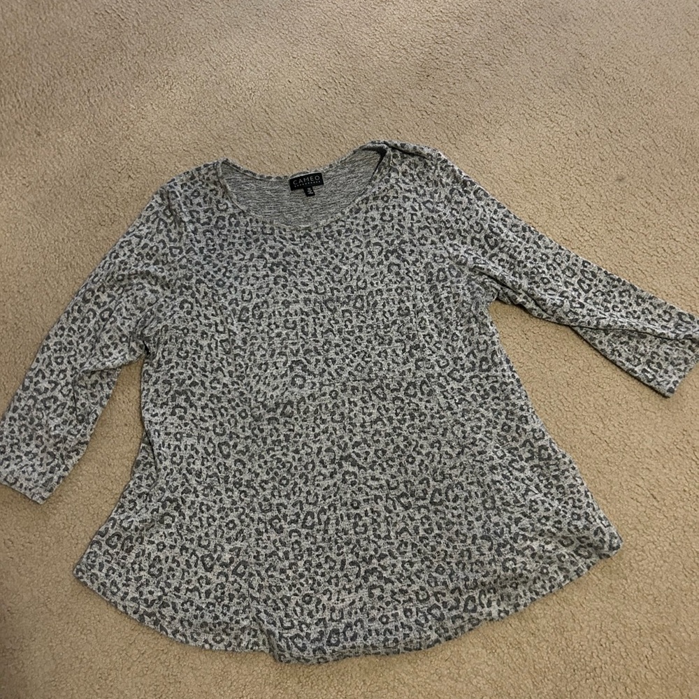 Cameo Gray Animal Print Long Sleeve Top